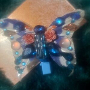 Blue Beaded Butterfly Hair Clip